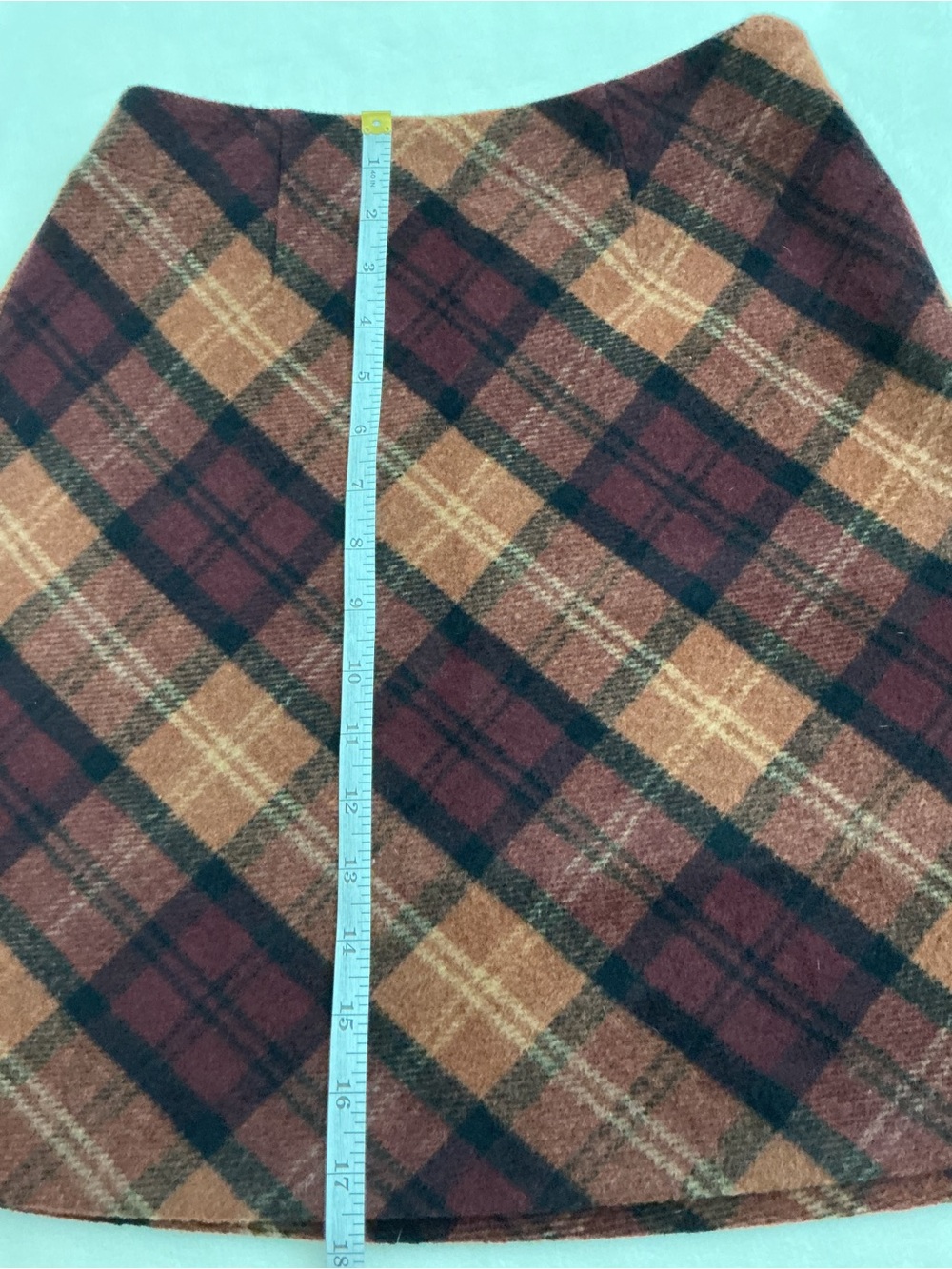 LC Lauren Conrad Plaid Mini Skirt XS Brown Burgundy Wool Blend - Picture 4 of 6